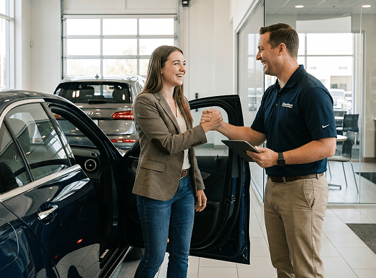 A dealership advisor following up with a returning customer