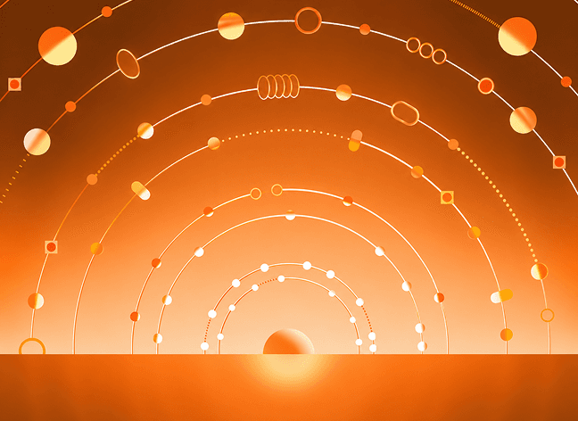 Concentric orange arcs radiating from a single point