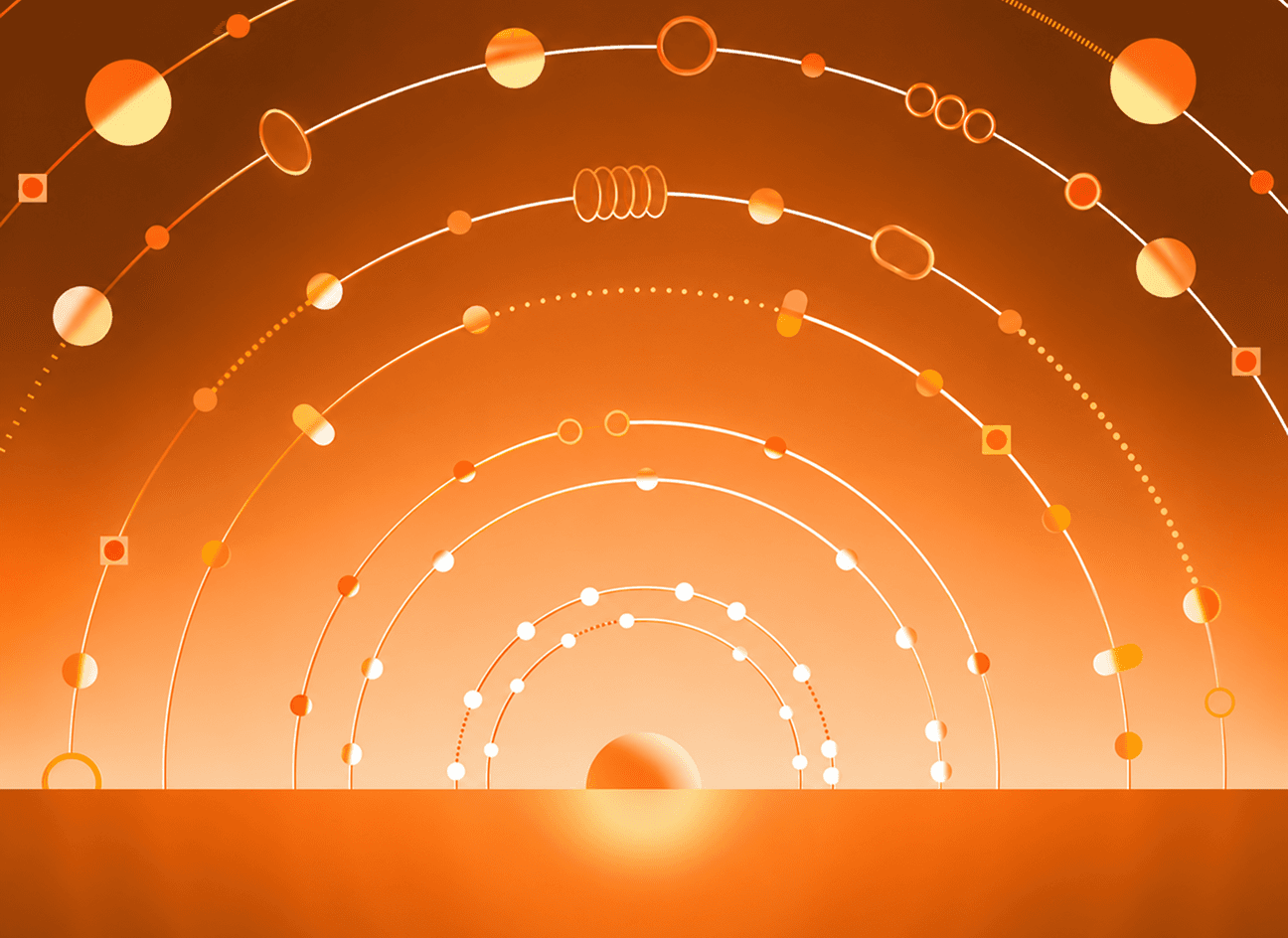 Concentric orange arcs radiating from a single point