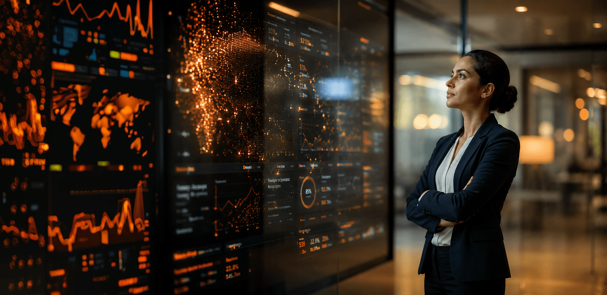 A marketer standing in front of a wall of live customer data