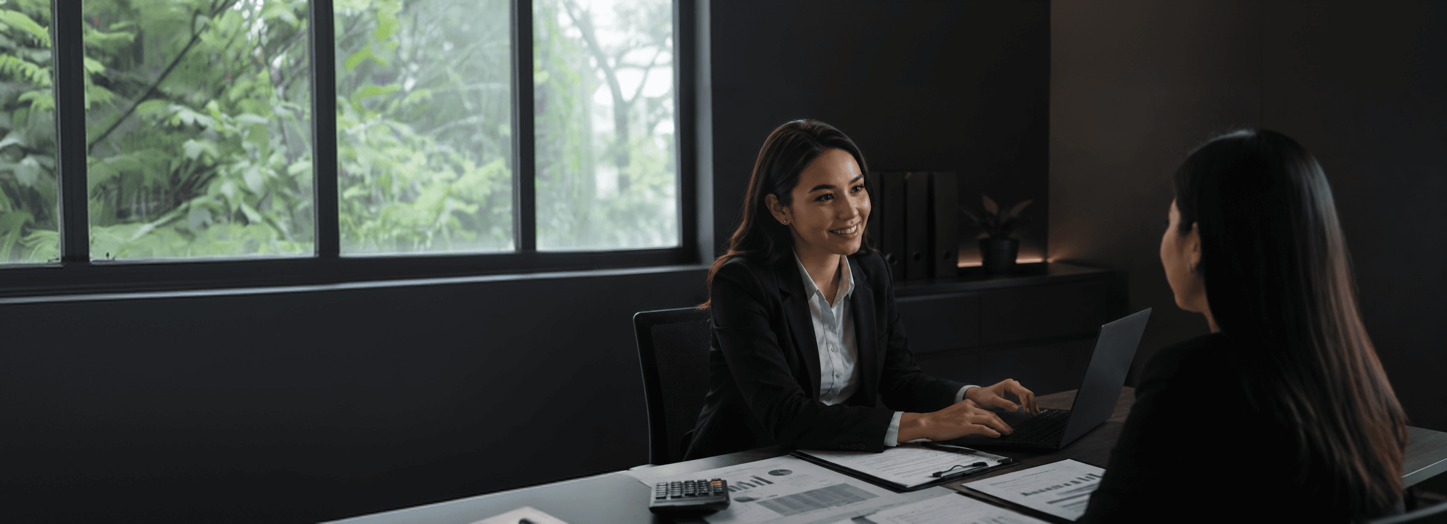 A sales team meeting in a dark office