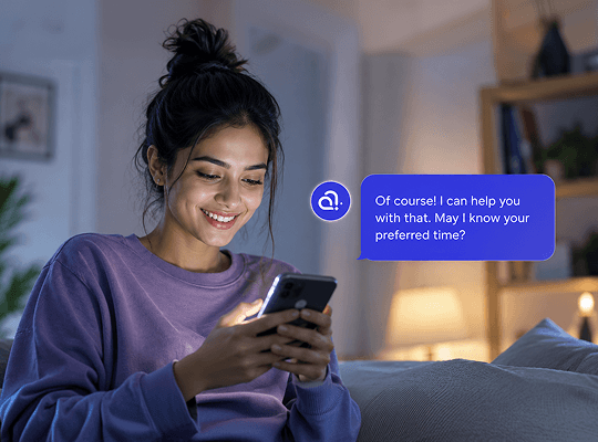 A patient messaging a clinic from home at night