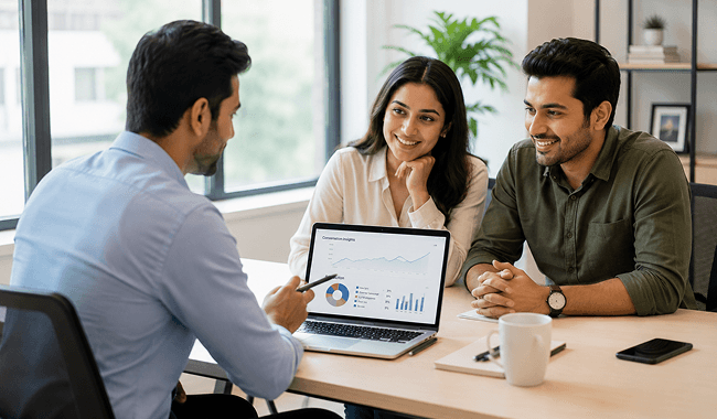 A handover meeting between buyer and developer