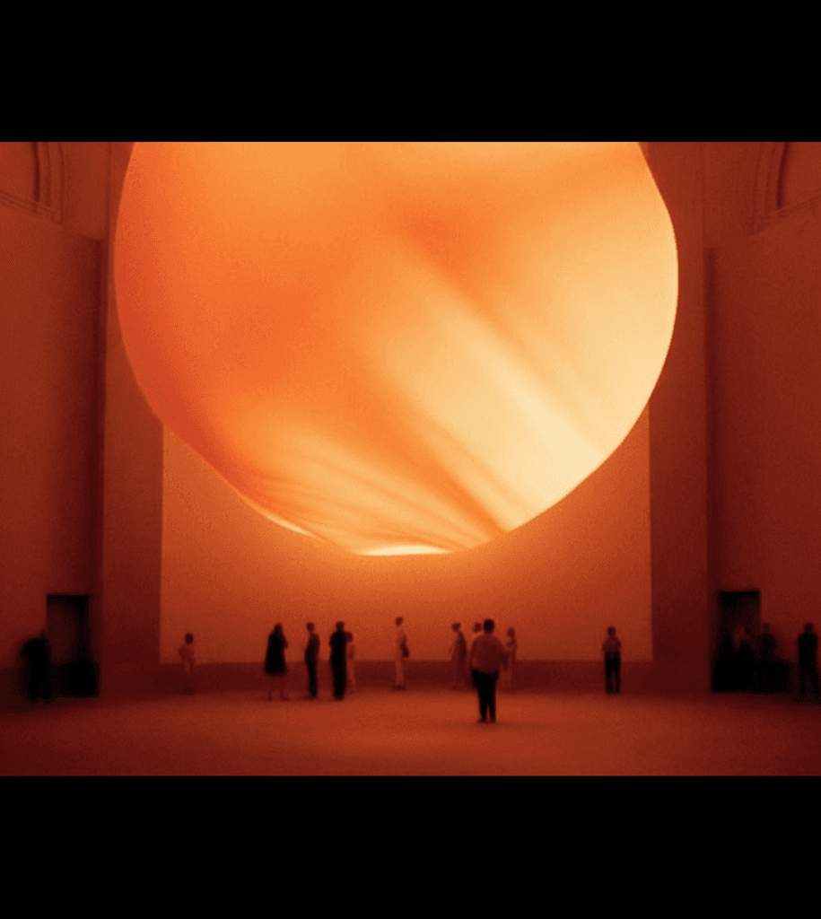 Figures under a vast lit dome